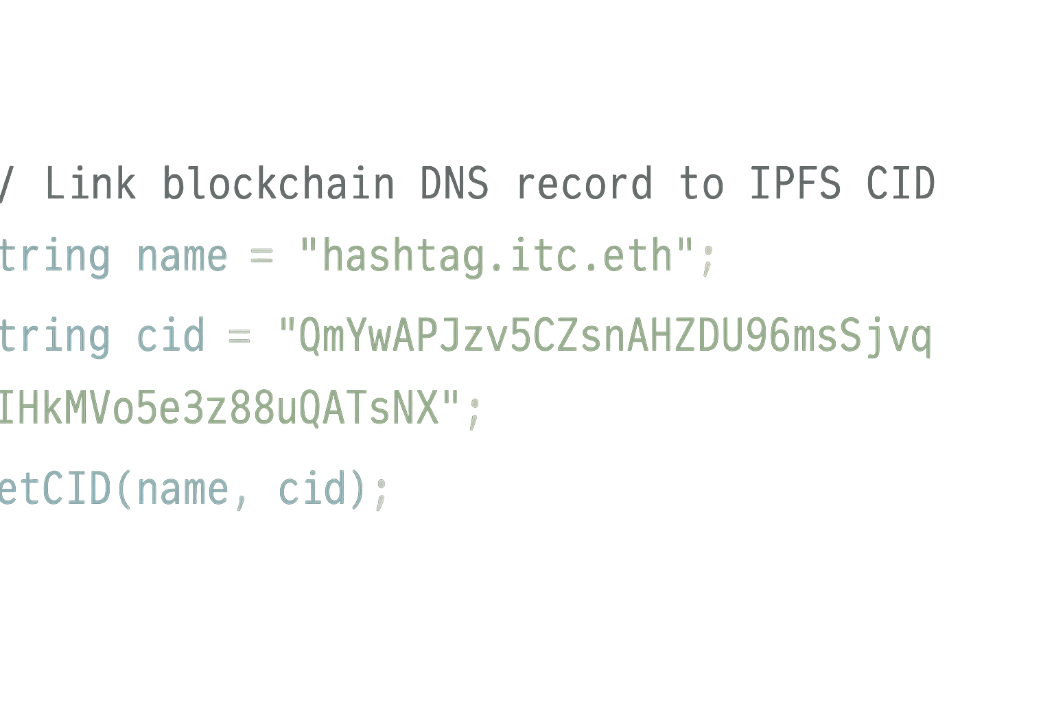 Screenshot of blockchain DNS platform code snippet for IPFS integration.
