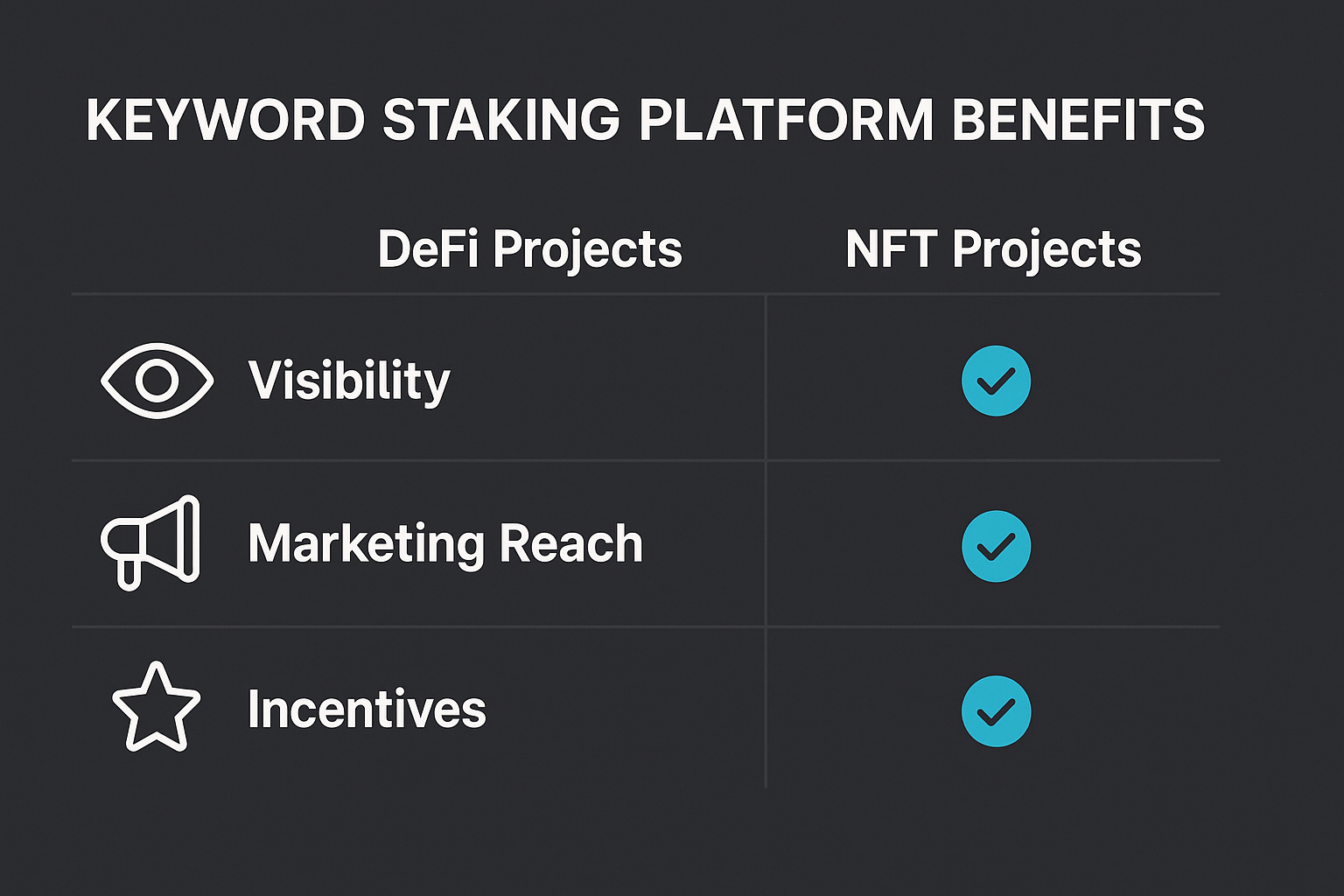 Comparison chart of keyword staking benefits for DeFi vs NFT projects