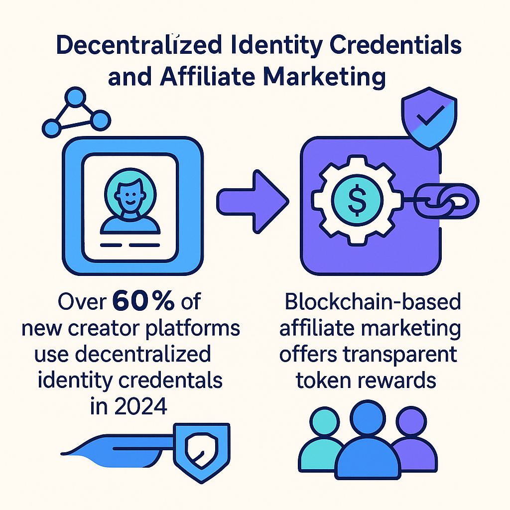 Diagram showing decentralized identity and affiliate marketing integration for creators.