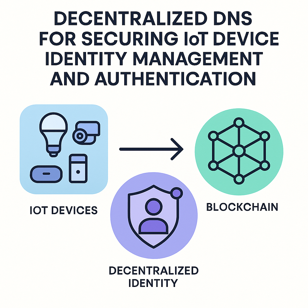 Infographic showing decentralized DNS securing IoT device identity management and authentication