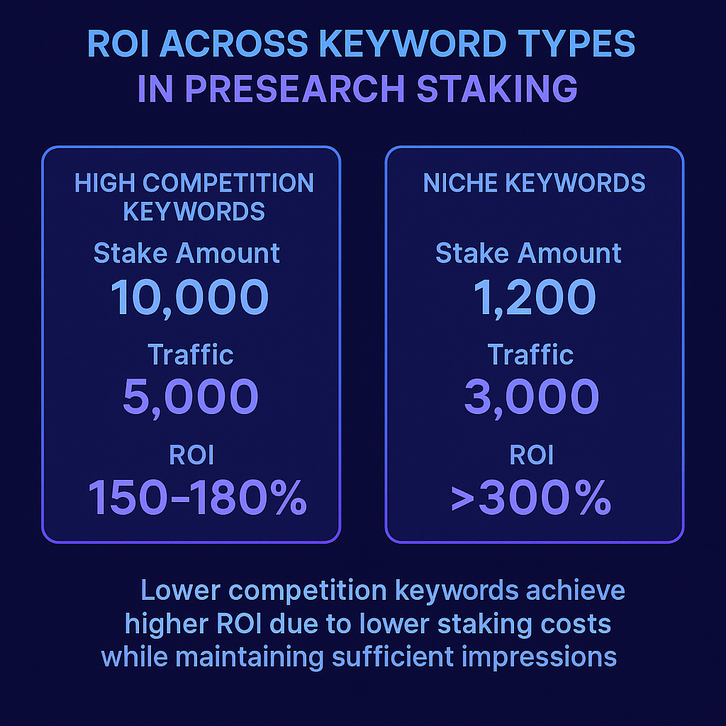 Chart comparing ROI percentages between high-competition and niche keywords with corresponding traffic metrics