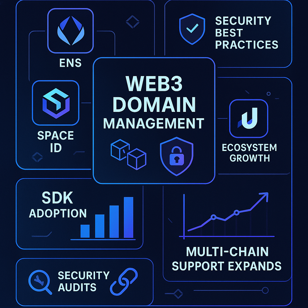 Diagram of Web3 domain management tools, security practices, and ecosystem growth trends
