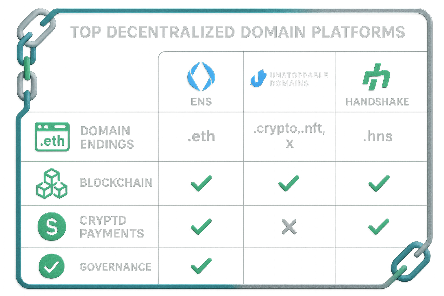 Comparison of blockchain domain management tools and features in 2025