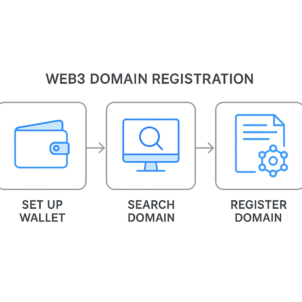 Process diagram for step-by-step web3 domain registration