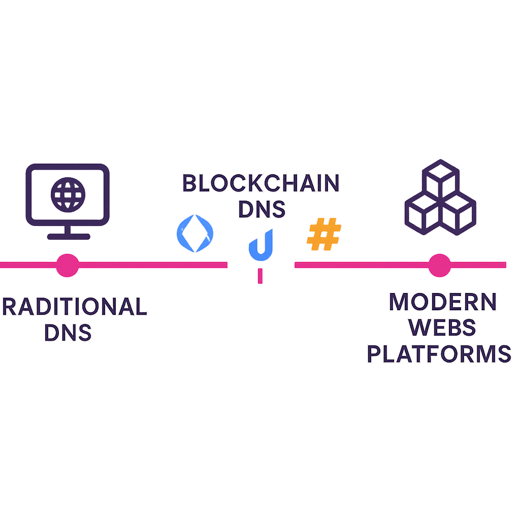 Timeline infographic showing evolution from traditional to decentralized domains
