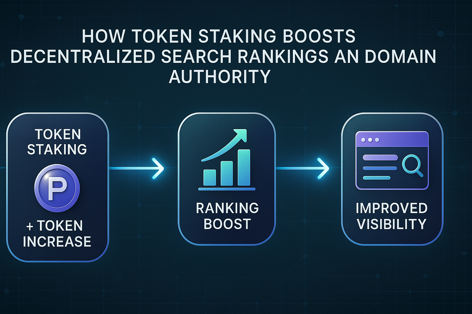 Flowchart showing impact of token staking on domain authority and search rankings
