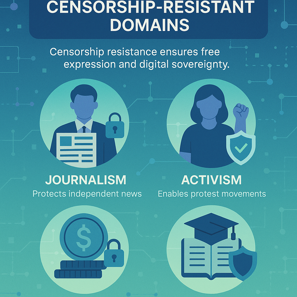 Industries benefiting from censorship-resistant domains ensuring freedom and digital sovereignty.